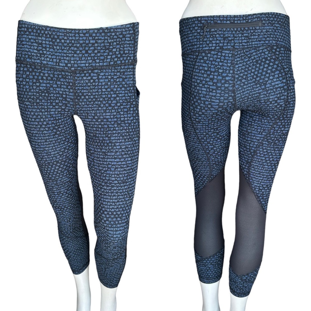 Lululemon Pace Rival Crop Shatter Weave Desert Teal Alberta Lake / Black Size 6